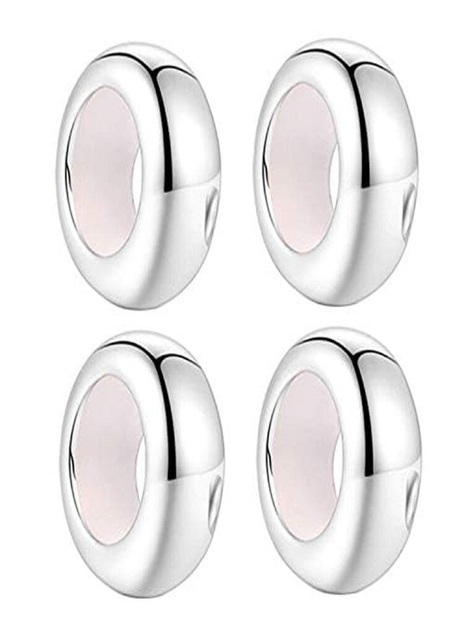 LAMOONY Clip Stopper Charms Sterling Silver Rondelle Spacer Bead Charm Stopper Charm for Pandora Charm Bracelets (Silver (4 pcs)) - Image 2
